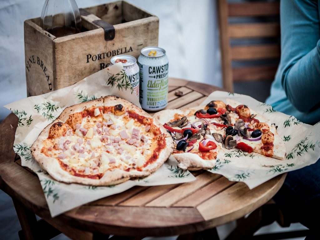 Pizza on a wooden table